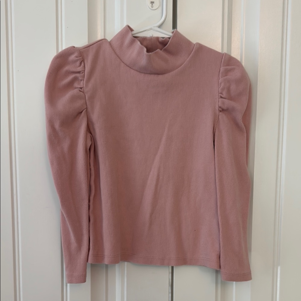 GAP Pink Fitted Puff Sleeve top with Mandarin Collar